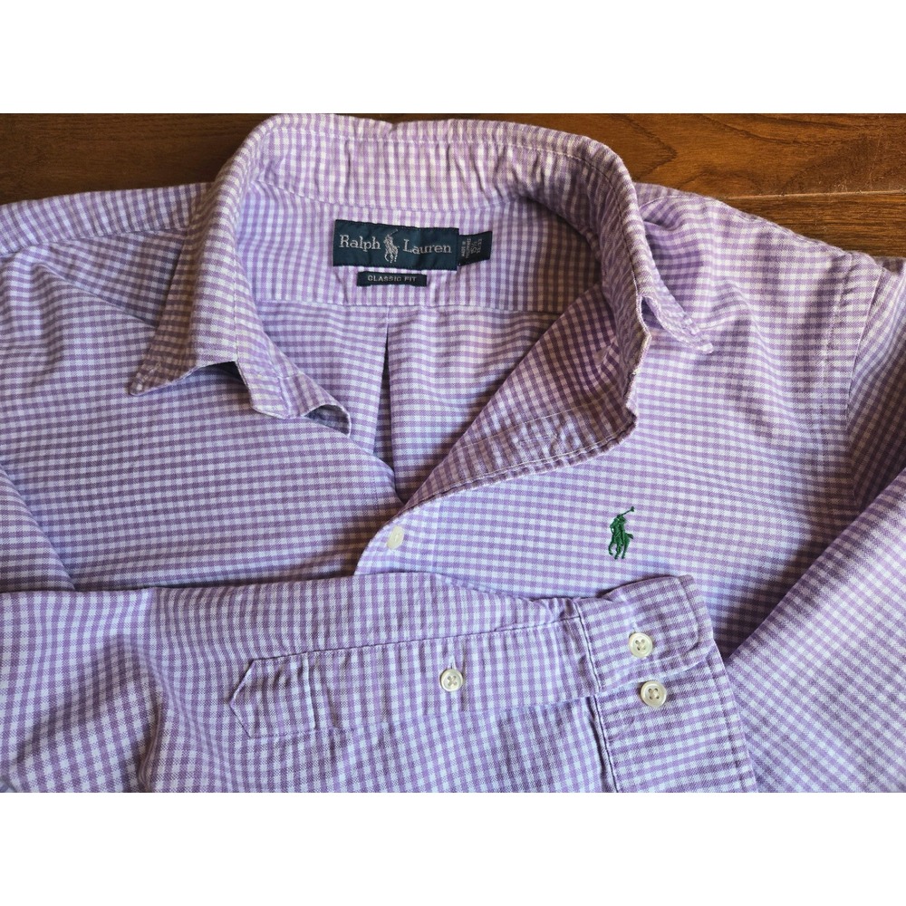 Ralph Lauren Purple Check Cotton Button Down Classic Fit 15 1/2 32/33 Cotton